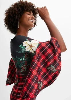 Carmen-Kleid aus fester Scuba-Qualität mit Weichnachtsmotiv