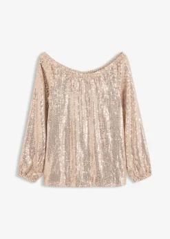 Carmenshirt, Oversized mit Pailletten