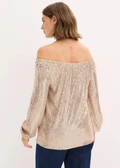 Carmenshirt, Oversized mit Pailletten