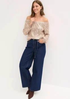 Carmenshirt, Oversized mit Pailletten