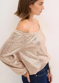 Carmenshirt, Oversized mit Pailletten