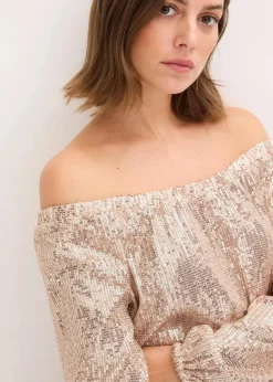 Carmenshirt, Oversized mit Pailletten