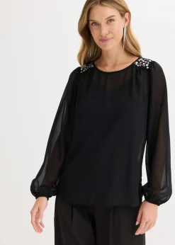 Chiffonbluse mit Strasssteinverzierung