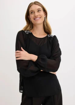 Chiffonbluse mit Strasssteinverzierung