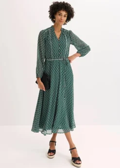 Chiffonkleid mit Kontrast-Pipings