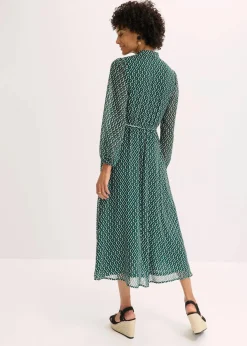 Chiffonkleid mit Kontrast-Pipings