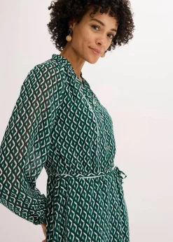 Chiffonkleid mit Kontrast-Pipings