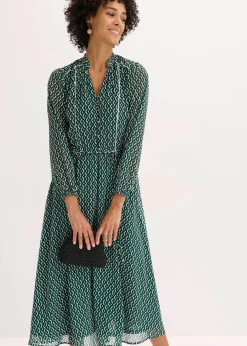 Chiffonkleid mit Kontrast-Pipings