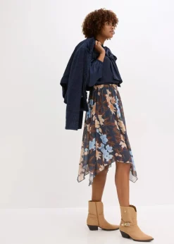 Chiffon-Midirock mit asymmetrischem Saum