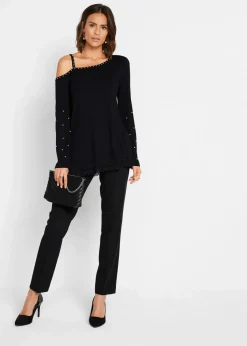 Cold-Shoulder-Shirt mit Spitze und Perlen