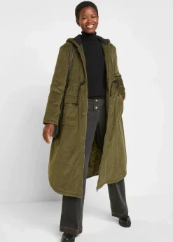 Cord-Mantel mit Teddy-Fleece Kapuze aus reiner Baumwolle