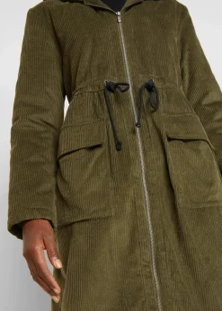 Cord-Mantel mit Teddy-Fleece Kapuze aus reiner Baumwolle