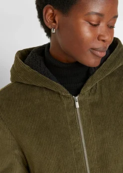 Cord-Mantel mit Teddy-Fleece Kapuze aus reiner Baumwolle