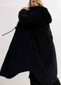 Cord-Mantel mit Teddy-Fleece Kapuze aus reiner Baumwolle