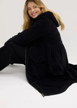 Cord-Mantel mit Teddy-Fleece Kapuze aus reiner Baumwolle