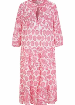 Crincle-Web-Baumwollmidikleid mit Taschen und 3/4- Arm