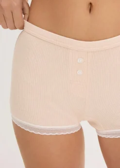 Damen Boxergerippt mit Spitze (4er Pack)