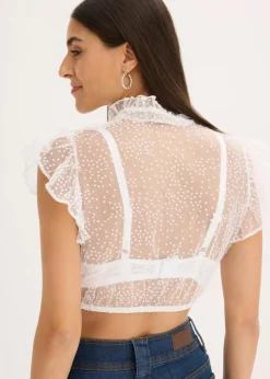 Dirndlbluse aus zartem Tüll mit Punktemuster