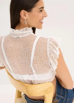 Dirndlbluse aus zartem Tüll mit Punktemuster