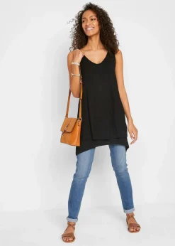 Doppellagiges Long-Top aus Viskose-Mix