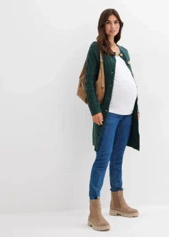 Extra lange Umstands-Strickjacke und Strickkleid aus Baumwoll-Mix