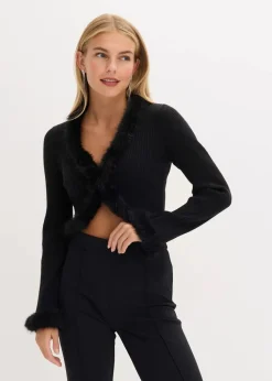 Feinstrickjacke mit Fellimitat