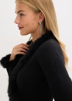 Feinstrickjacke mit Fellimitat