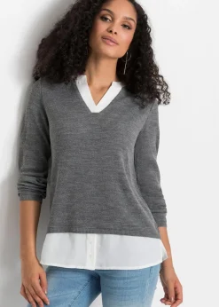 Feinstrickpullover mit Bluseneinsatz