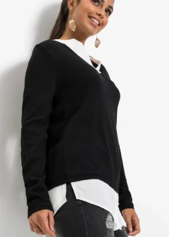 Feinstrickpullover mit Bluseneinsatz