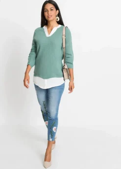 Feinstrickpullover mit Bluseneinsatz