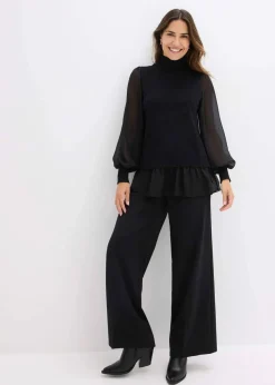 Feinstrickpullover mit Blusen-Einsatz