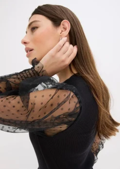 Feinstrickpullover mit Meshärmeln