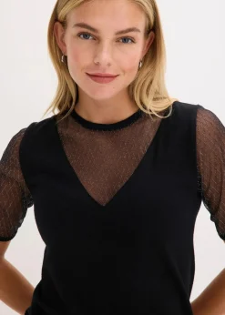 Feinstrickpullover mit Mesheinsatz