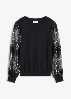 Feinstrickpullover mit Pailletten-Ärmeln