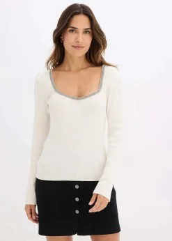 Feinstrickpullover mit Schmuck-Detail