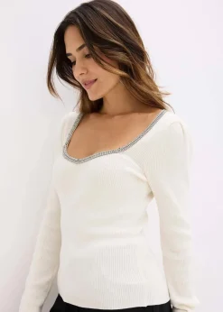 Feinstrickpullover mit Schmuck-Detail