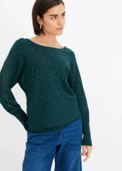 Feinstrickpullover mit Strass-Applikation