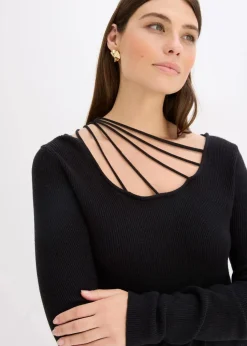 Feinstrickpullover mit tiefem Ausschnitt