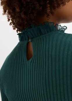 Feinstrick-Shirt mit Chiffon-Volants