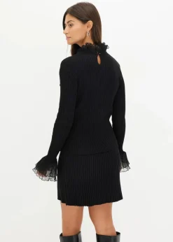 Feinstrick-Shirt mit Chiffon-Volants