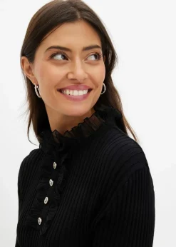 Feinstrick-Shirt mit Chiffon-Volants