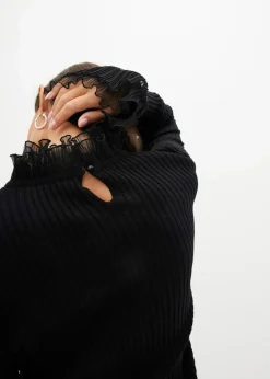 Feinstrick-Shirt mit Chiffon-Volants