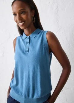 Feinstricktop mit Seidenanteil und Polokragen