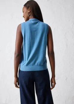 Feinstricktop mit Seidenanteil und Polokragen