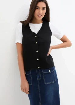 Feinstrick-Weste mit Knöpfen