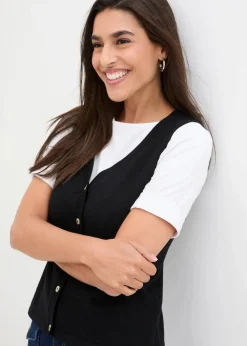 Feinstrick-Weste mit Knöpfen