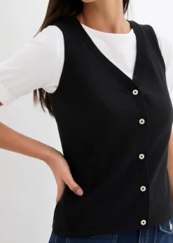 Feinstrick-Weste mit Knöpfen