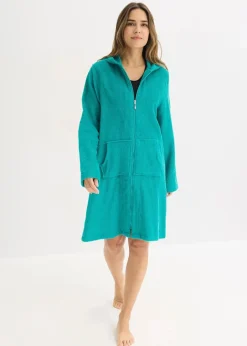 Frottee Bademantel aus Bio-Baumwolle mit Reißverschluss