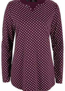 Gepunktetes Baumwoll-Langarmshirt mit Seitenschlitzen