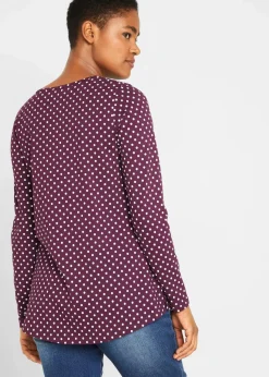 Gepunktetes Baumwoll-Langarmshirt mit Seitenschlitzen